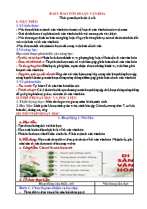 Giáo án Giáo dục công dân Lớp 7 (Sách Chân trời sáng tạo) - Bài 5 Bảo tồn di sản văn hóa - Năm học 2022-2023